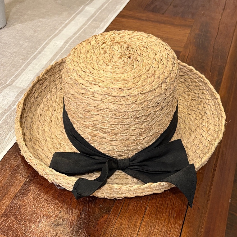 Vintage Straw Hat with Black Ribbon